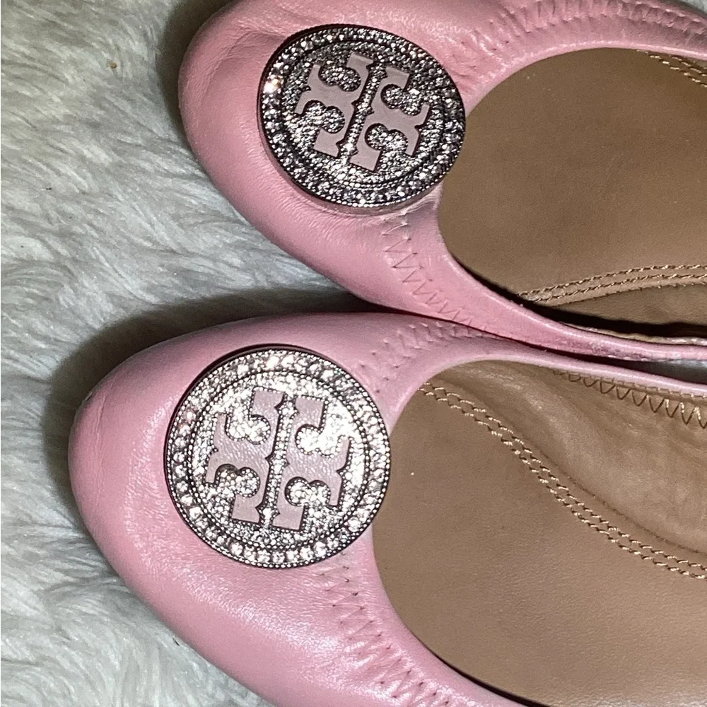 Tory Burch womens  pink Rhinestone Logo Flats size 6.5
